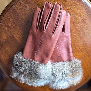 3M Thinsulate Brown Leather Gloves with Fur Trim